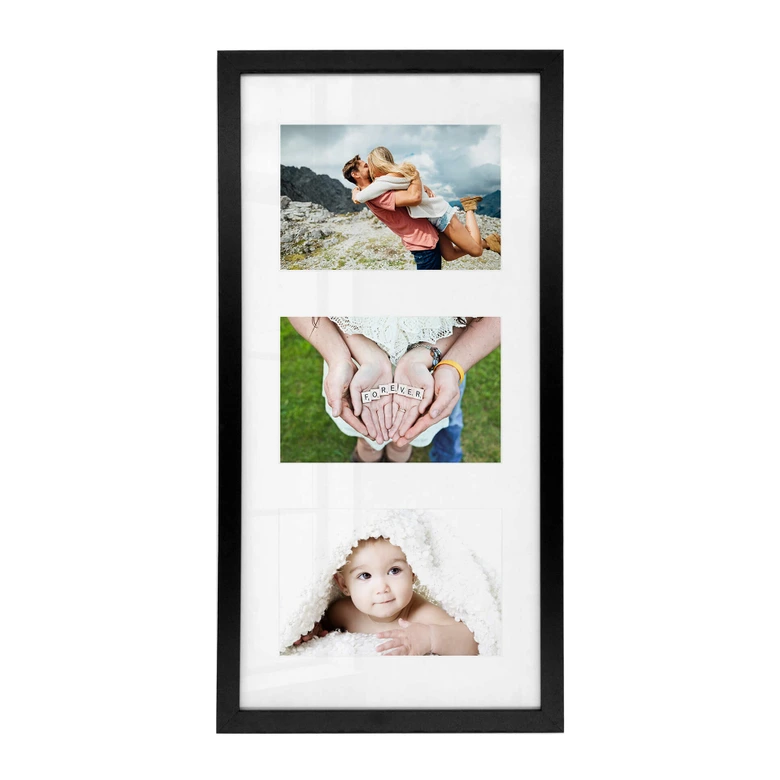 Collage Bilderrahmen für 3 Fotos - MDF schwarz - 23x46 cm 