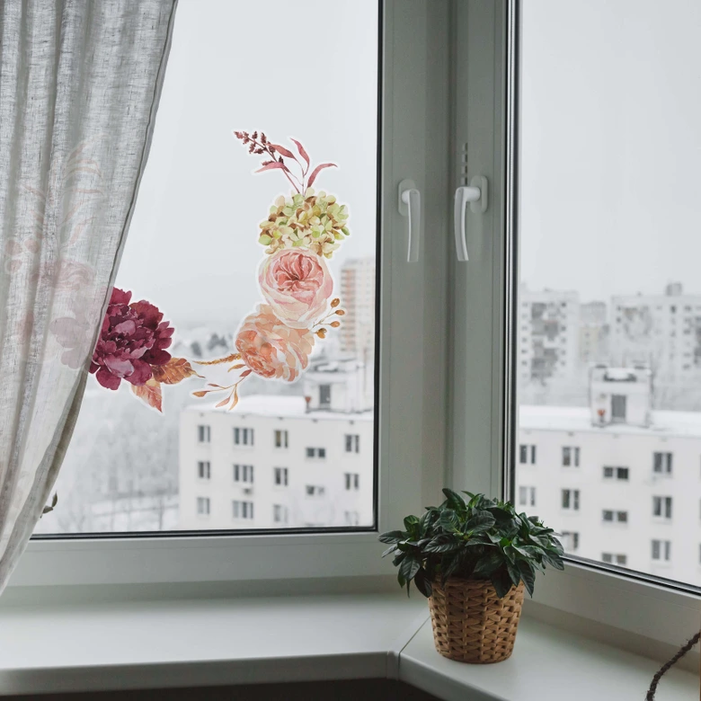 Fensterbild Blütenpracht im Herbstkranz | Florale Fensterdeko 