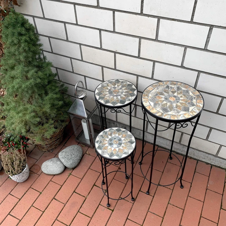 Support pour pot de fleur en mosaïque rond - lot de 3 