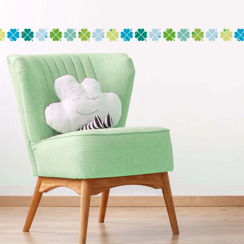 Wandtattoo byGraziela - Bordüre Kleeblatt blau-grün - 120x25 cm 