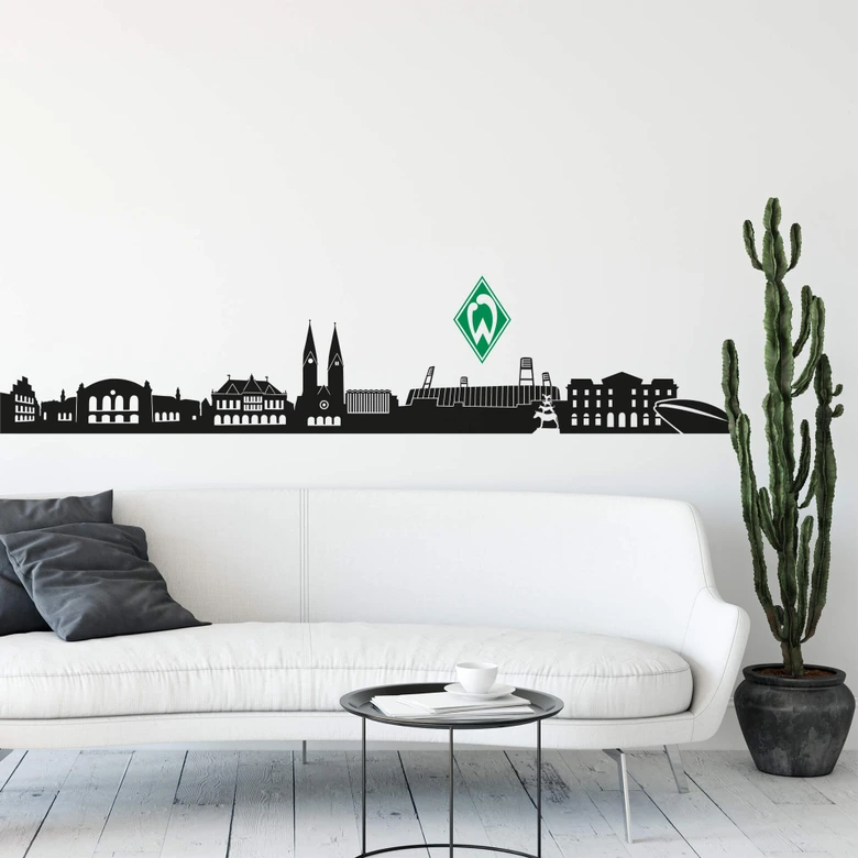 Wandtattoo Werder Bremen Skyline mit Logo farbig 