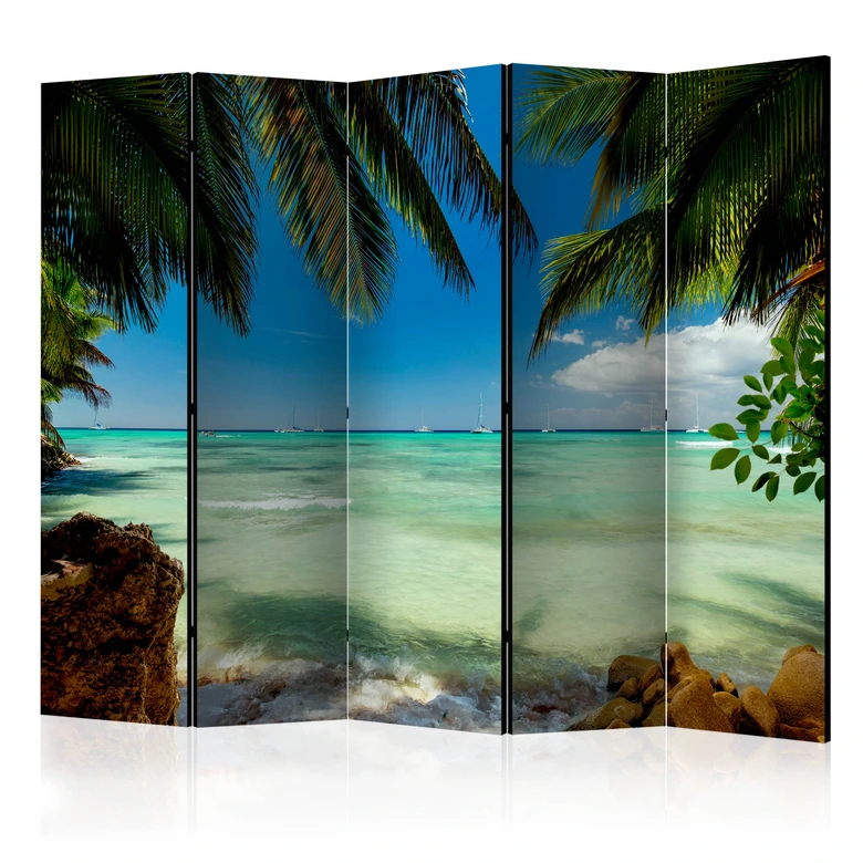Paravent Séparation de pièce - Détente à la plage , 5 pièces - 225x172 cm 