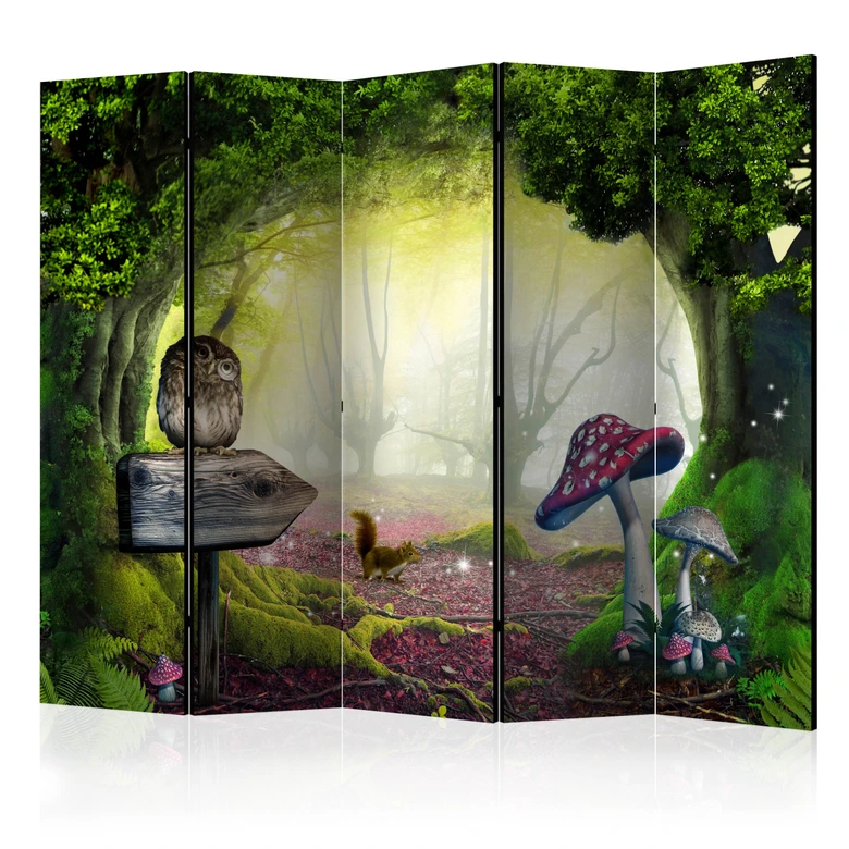 Paravent Séparation de pièce - Coin des hiboux , 5 pièces - 225x172 cm 