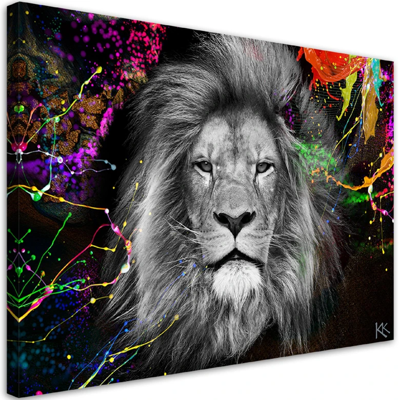 Leinwandbild, Bunte Löwe Abstrakt Tiere 