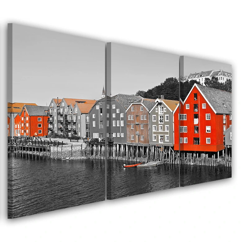 Leinwandbild 3-teilig, Gebäude Meer 
