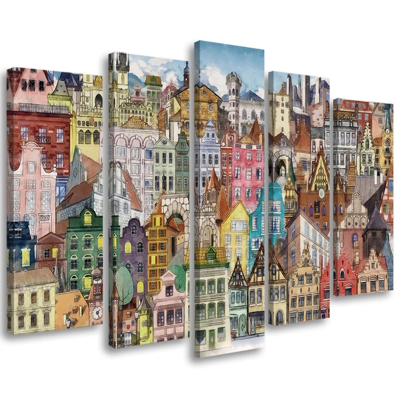Leinwandbild 5 teilig, Fröhliche Stadt 