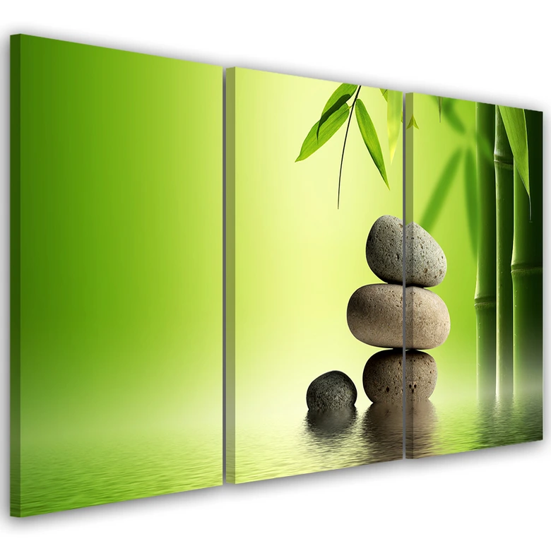 Leinwandbild 3-teilig, GREEN Stones Bamboo Zen 