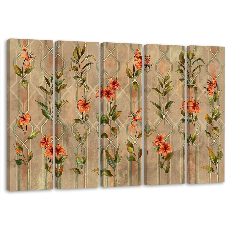 Leinwandbild 5 teilig, Lilia gelbe Blume 
