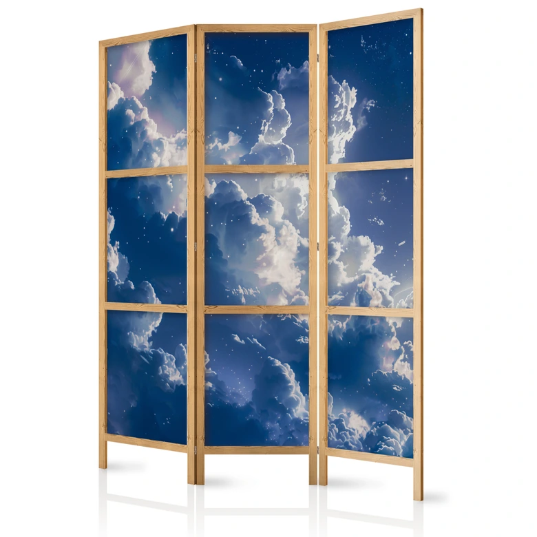 Japanischer Paravent, Raumteiler freistehend, Trennwand - Starry Delicate Clouds 