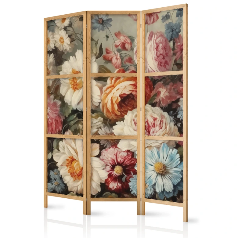 Japanischer Paravent, Raumteiler freistehend, Trennwand - Scent of Nature in Pastel Colors 