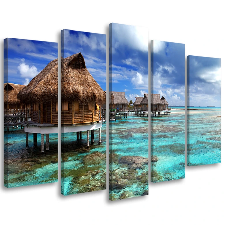 Leinwandbild 5 teilig, Tropischer Meer Strand Haus 