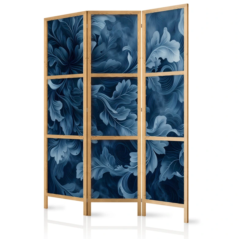 Japanischer Paravent, Raumteiler freistehend, Trennwand - Abstract Ornaments - Dark Blue Victorian Leaves 