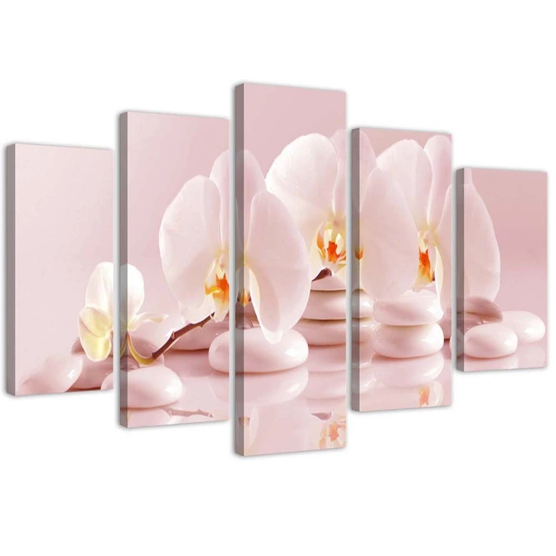 Leinwandbild 5 teilig, Rosa Blume Orchidee 