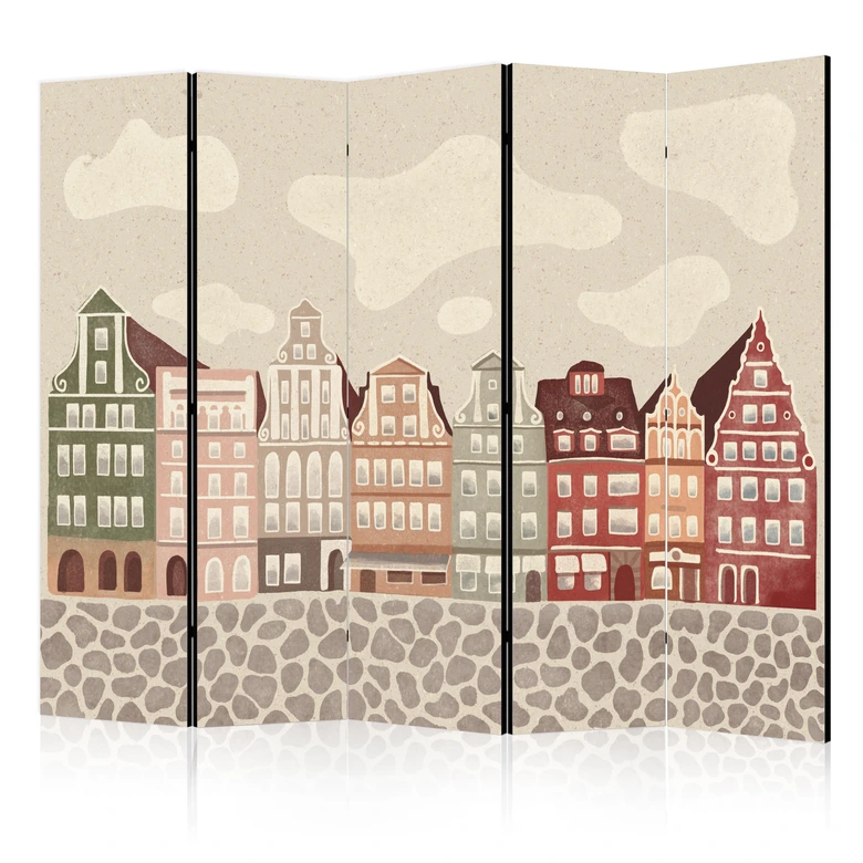 Paravent, Raumteiler freistehend, Trennwand - Solny Square Against a Sky with Clouds Background, 5-teilig - 225x172 cm 