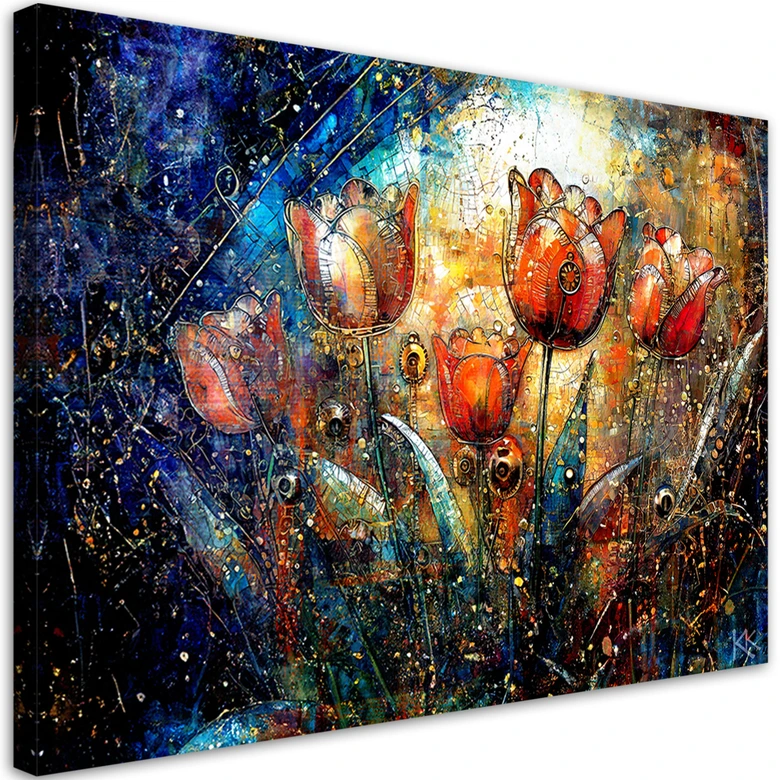 Leinwandbild, Abstrakte Blumen Bunt 