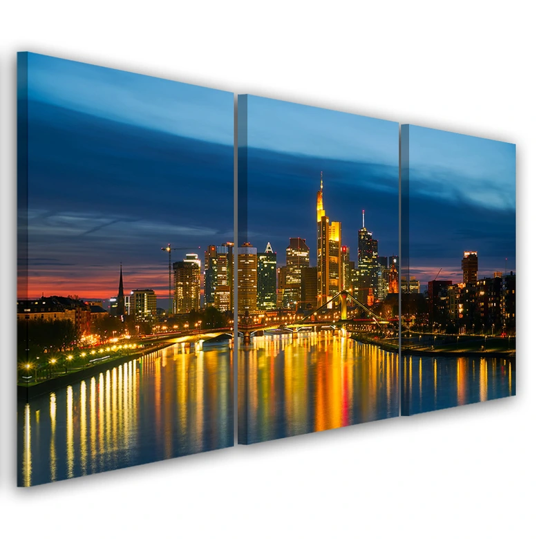 Leinwandbild 3-teilig, Stadtansicht Nachtlicht 