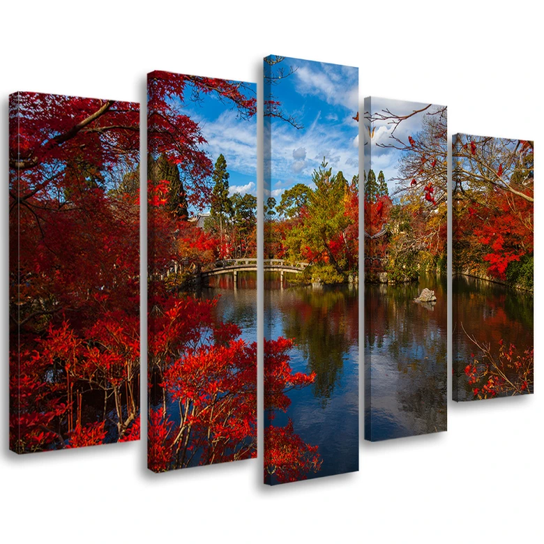 Leinwandbild 5 teilig, Japanische Gartenlandschaft 