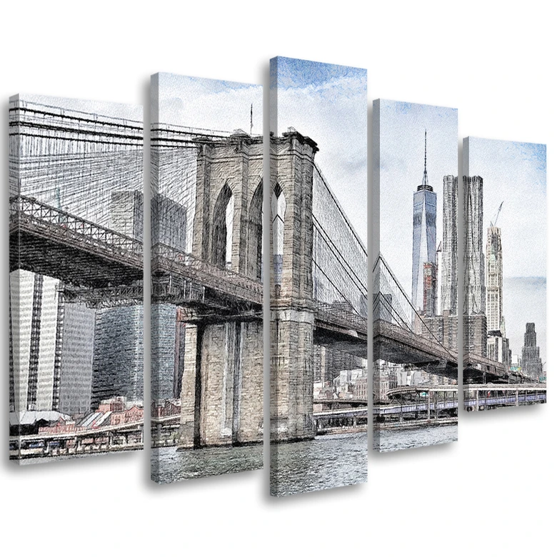 Leinwandbild 5 teilig, Brooklyn-Bridge Stadt New York 