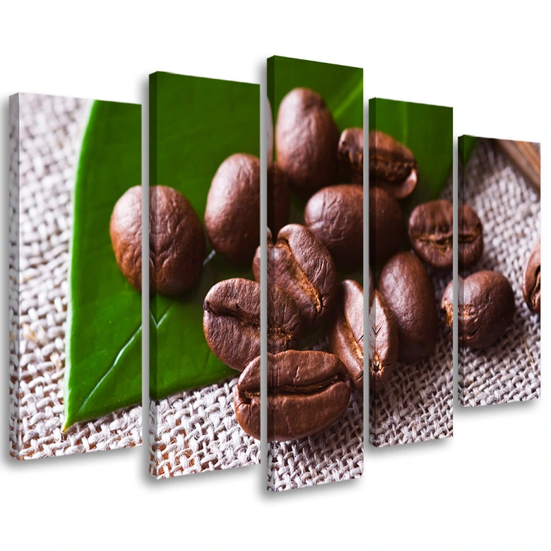Wandbild 5-teilig, Kaffeebohnen-Blatt 