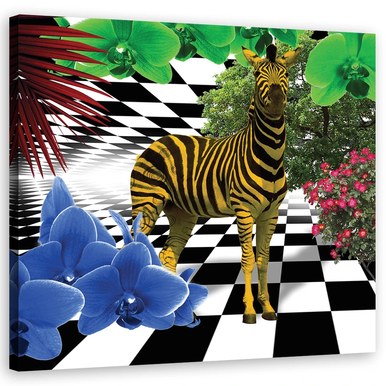 Canvas schilderij, Kleurrijke zebra dieren 