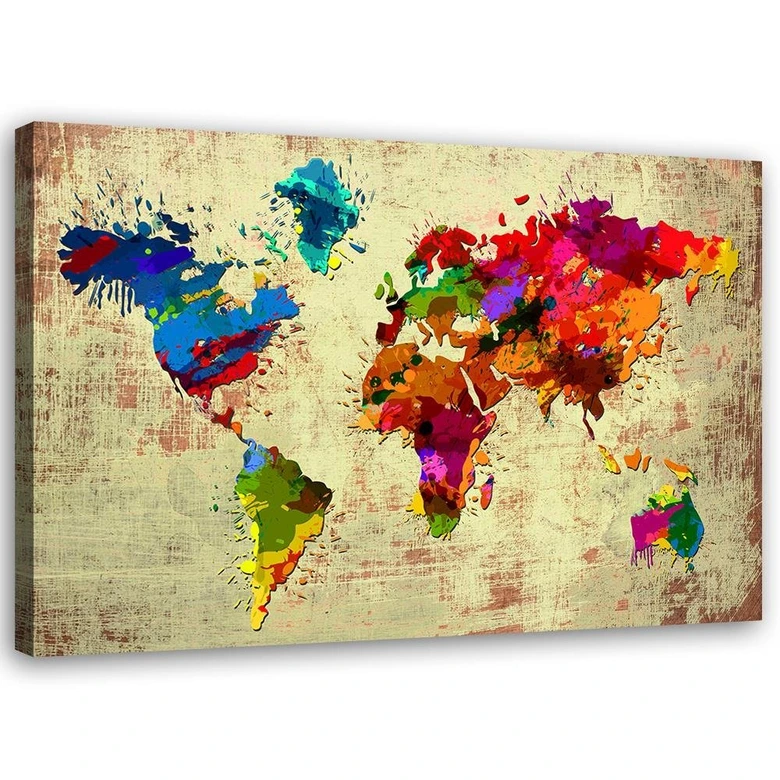 Leinwandbild, Bunte Weltkarte Vintage 