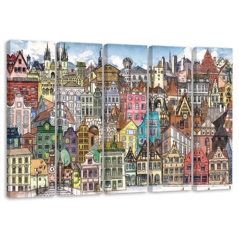 Leinwandbild 5 teilig, Fröhliche Stadt 