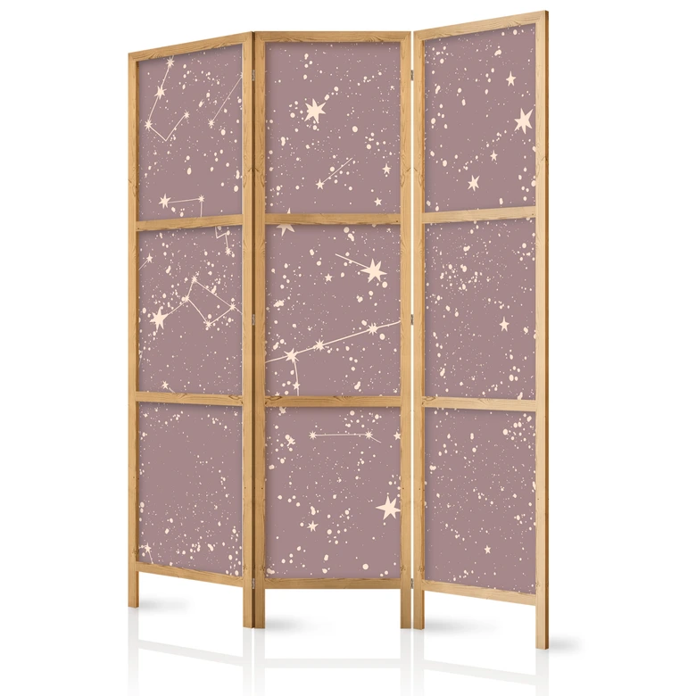 Japanischer Paravent, Raumteiler freistehend, Trennwand - Night Sky in Pastel Shades 