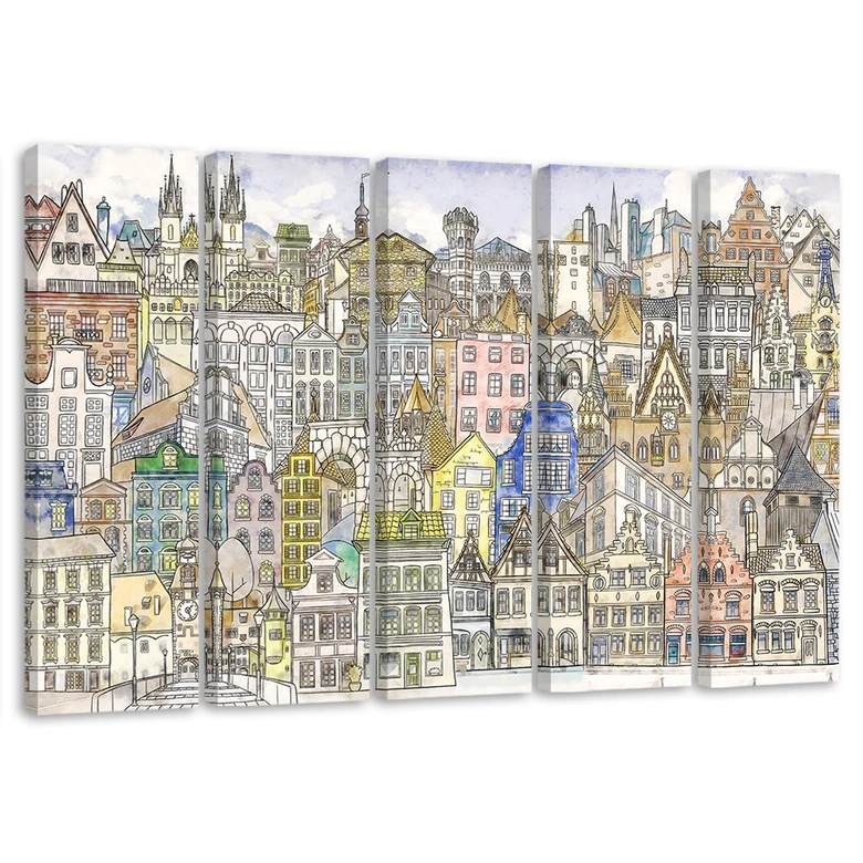 Leinwandbild 5 teilig, Fröhliche Stadt 