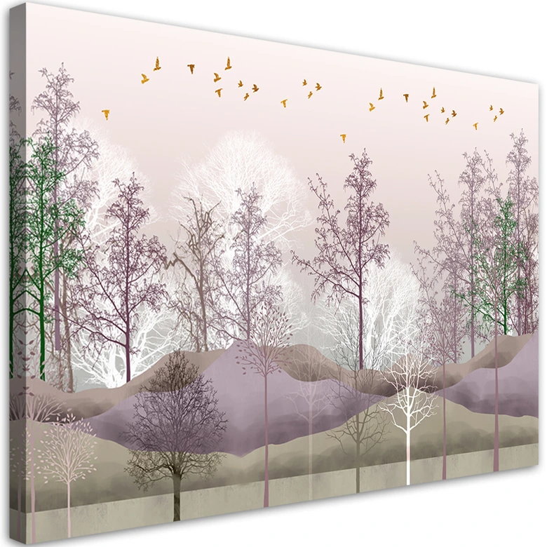 Leinwandbild, Vögel über dem Wald 
