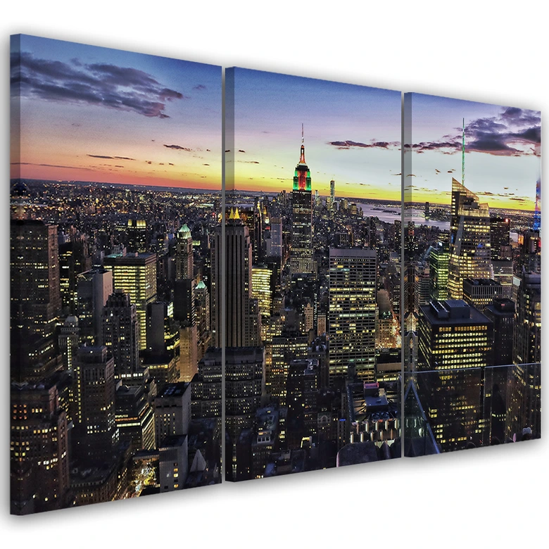 Leinwandbild 3-teilig, New York Stadt Nacht 