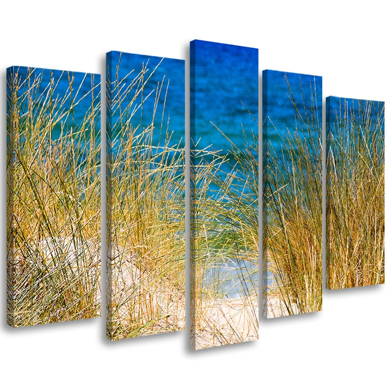 Wandbild 5-teilig, Strand See Gras Natur 