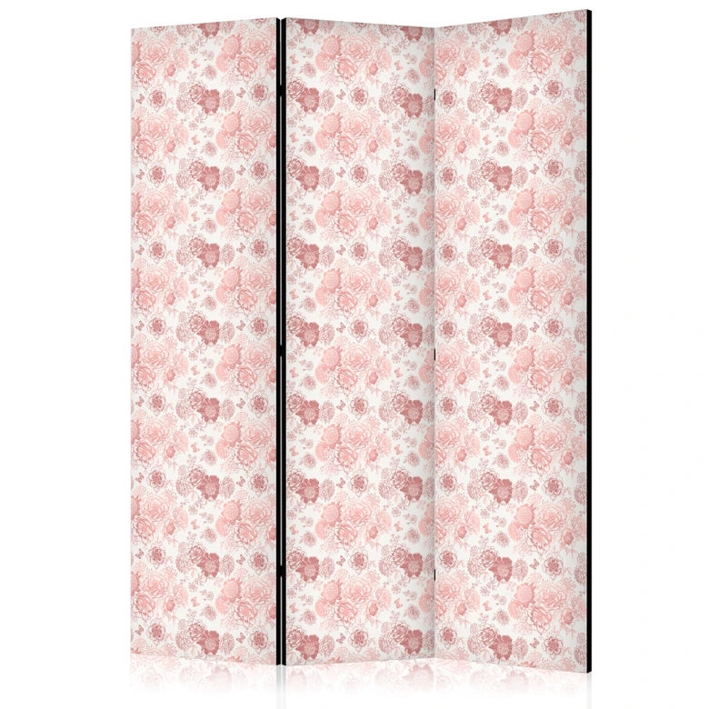 Paravent, Raumteiler freistehend, Trennwand - Pink Blossoming - Warm Floral White 