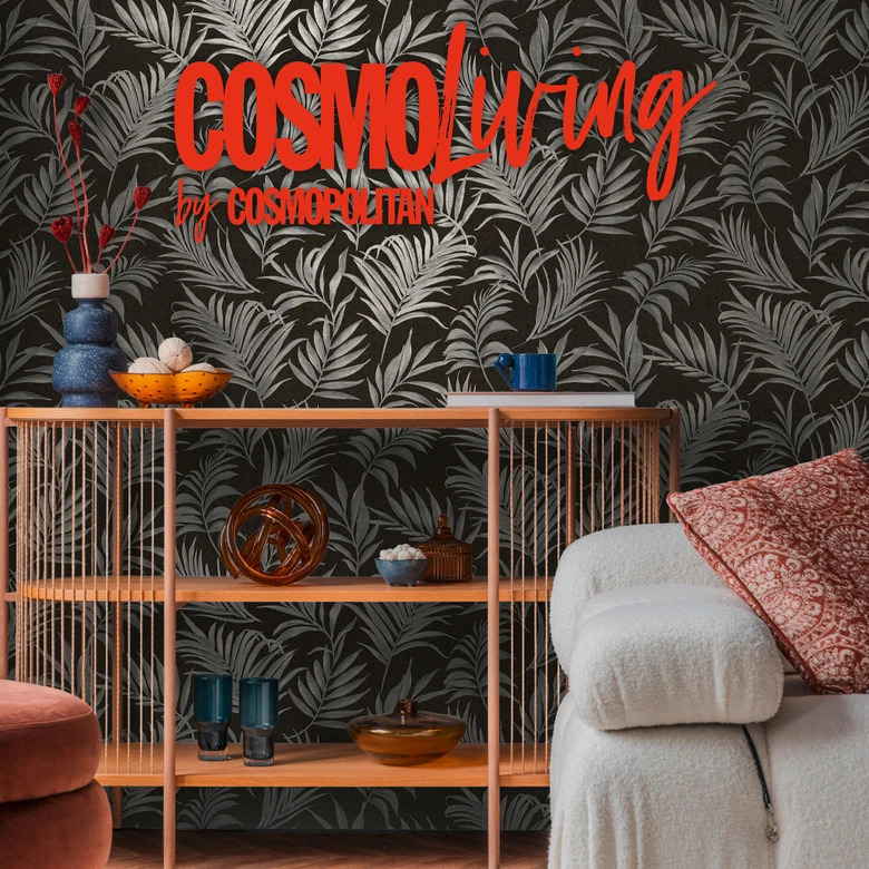 COSMOPOLITAN non-woven wallpaper black silver leaves - stylish non-woven wallpaper bedroom 