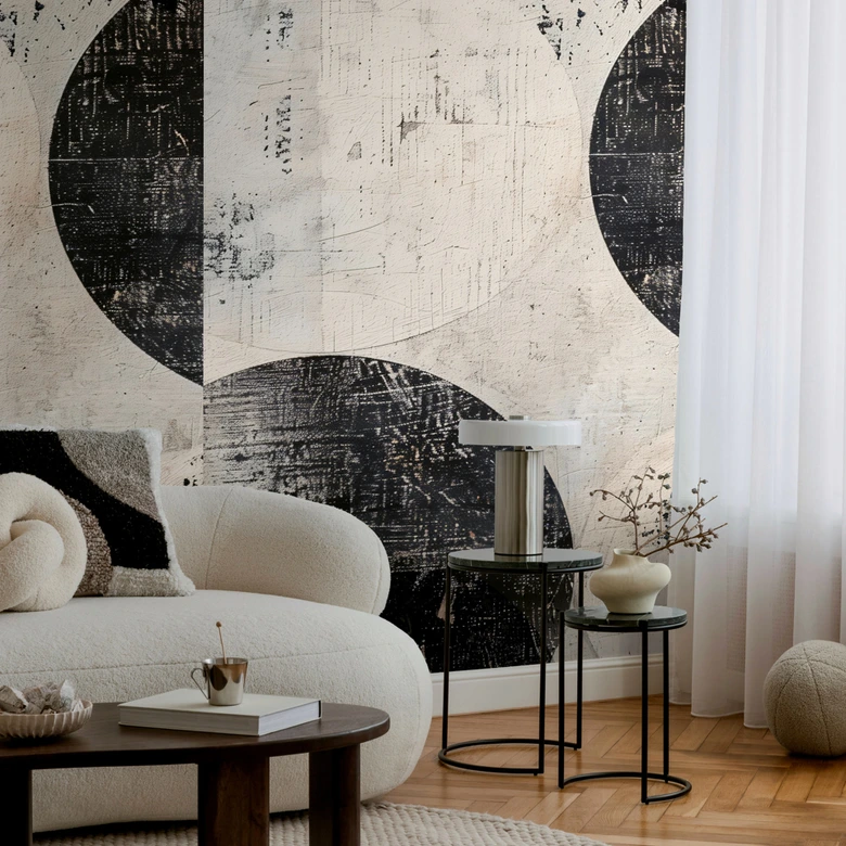COSMOPOLITAN Wall Mural Circles Black White modern used look non-woven wallpaper cream 