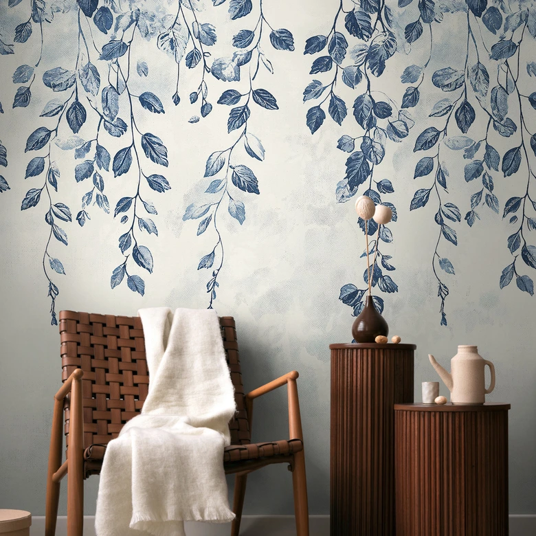 COSMOPOLITAN Wall Mural Leaves Vines Blue White - design non-woven wallpaper nature 