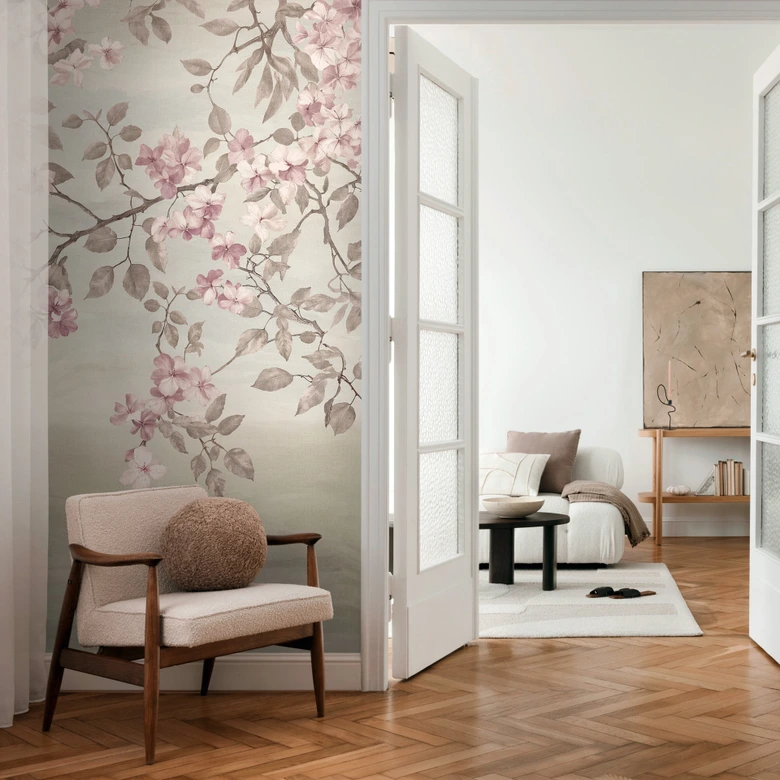 COSMOPOLITAN Fototapete Blüten Äste Rosa Beige - Vintage Vliestapete romantisch 