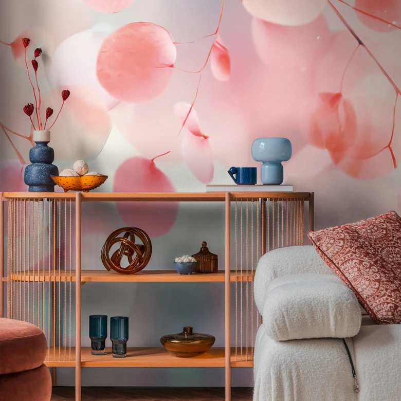 COSMOPOLITAN Wall Mural Colorful Leaves Pink Blue - modern watercolor non-woven wallpaper 