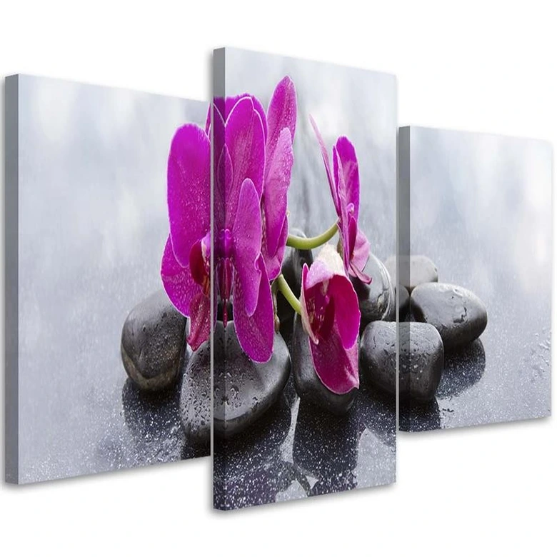 Leinwandbild 3-teilig, Orchidee Blumen Steine Lila 