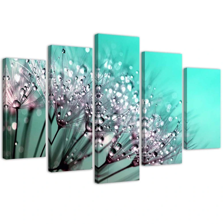 Leinwandbild 5 teilig, Gebläse Türkis Blume 
