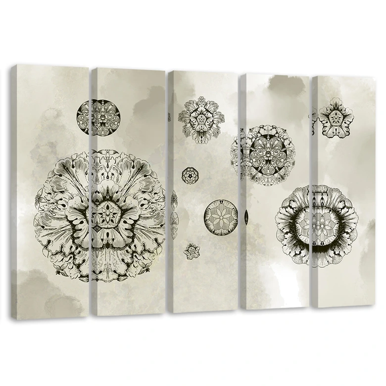 Leinwandbild 5 teilig, Florale geometrische Formen 