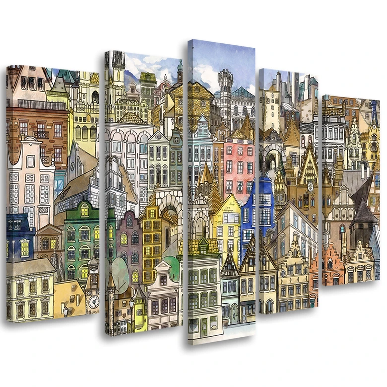 Leinwandbild 5 teilig, Fröhliche Stadt 