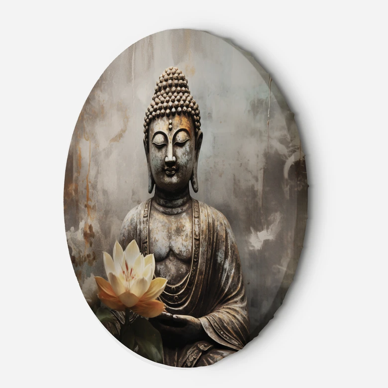 Rond canvas beeld mediterende Boeddha abstract 