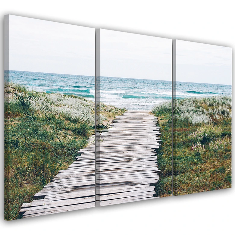 Leinwandbild 3-teilig, Strand Meer Dünen Gras 