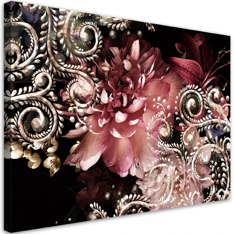 Leinwandbild, Pfingstrose und Lilienblume 
