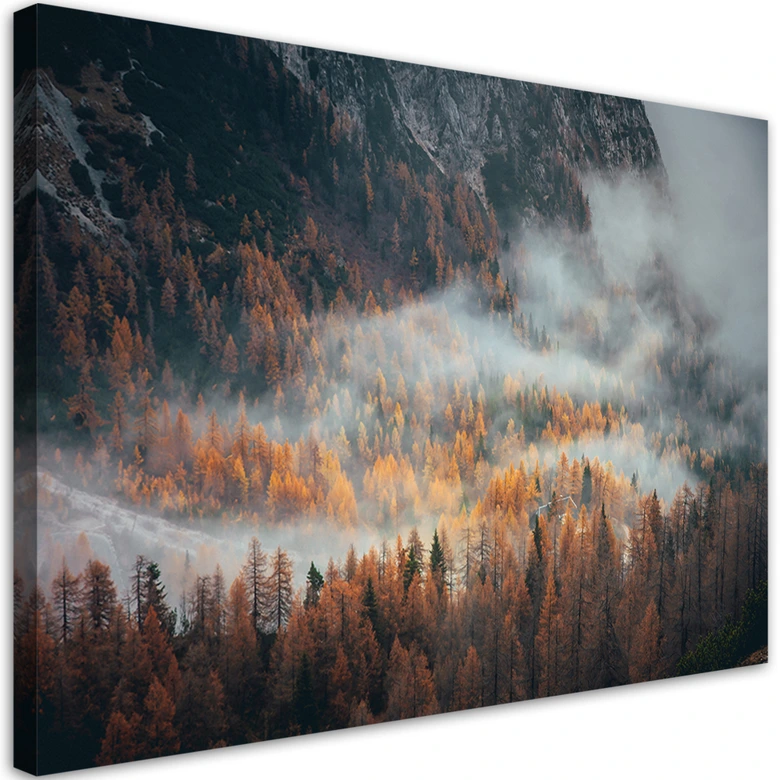 Leinwandbild, Landschaft Wald im Nebel 