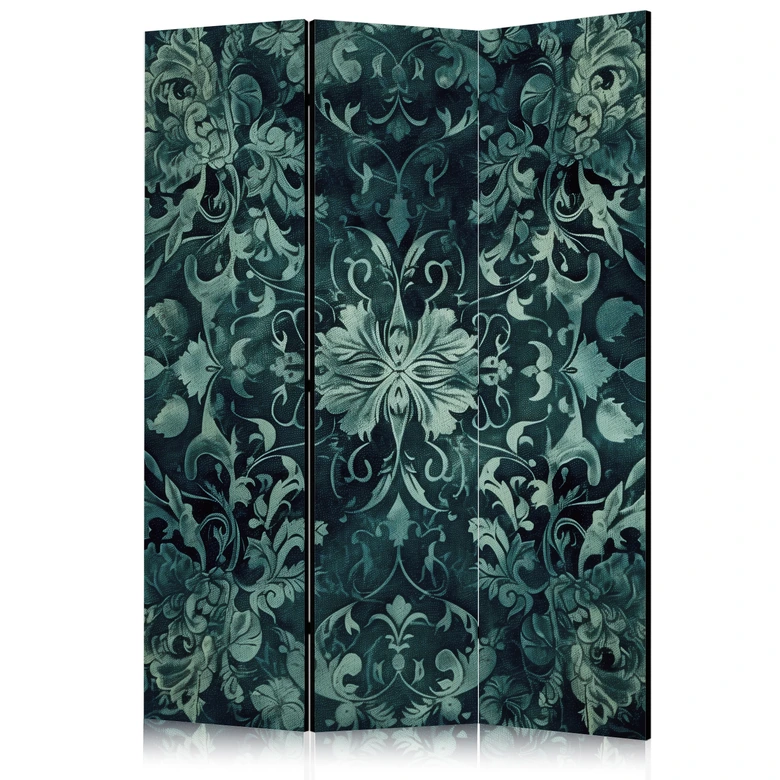 Paravent, Raumteiler freistehend, Trennwand - Oriental Carpet: Emerald Ornaments and Rubbed Patterns 