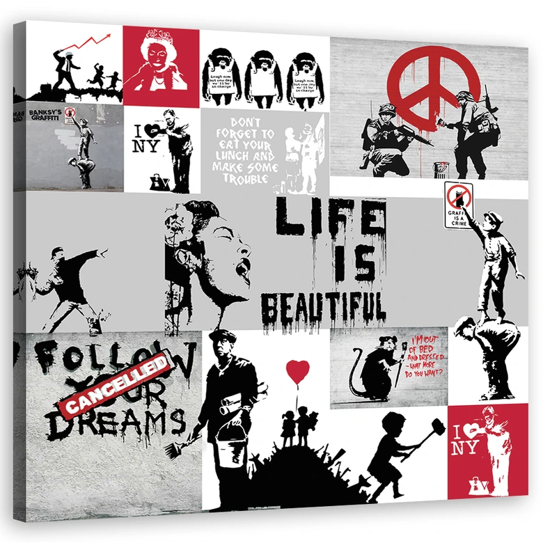 Tableau sur toile, composition Banksy graffiti 