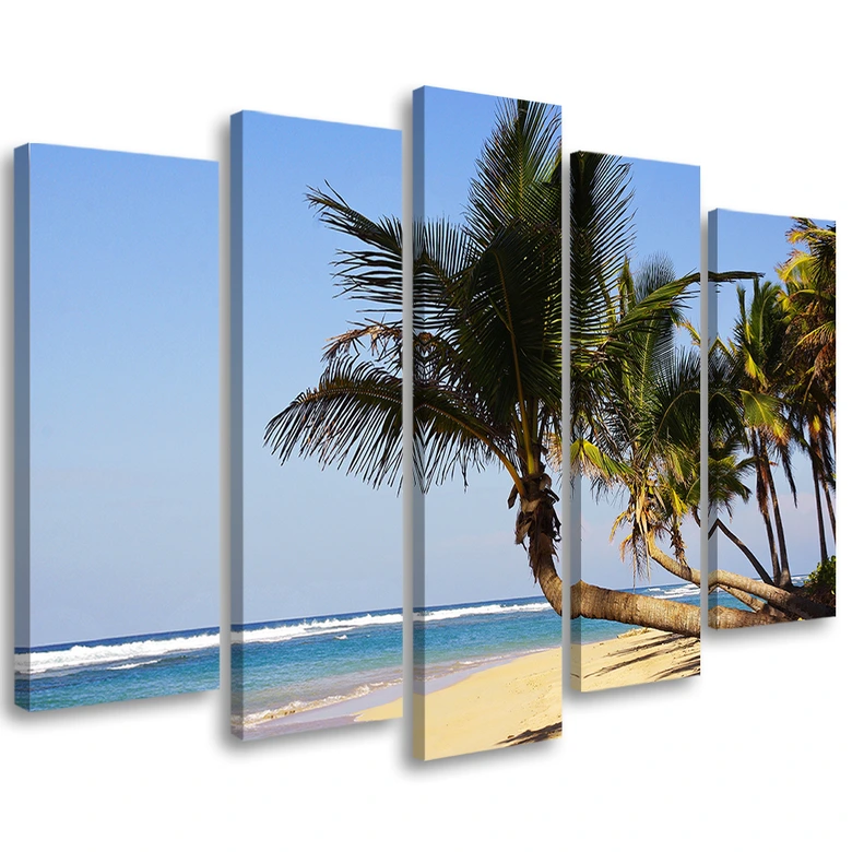 5-delige canvas print tropisch strand oceaan palmbomen 