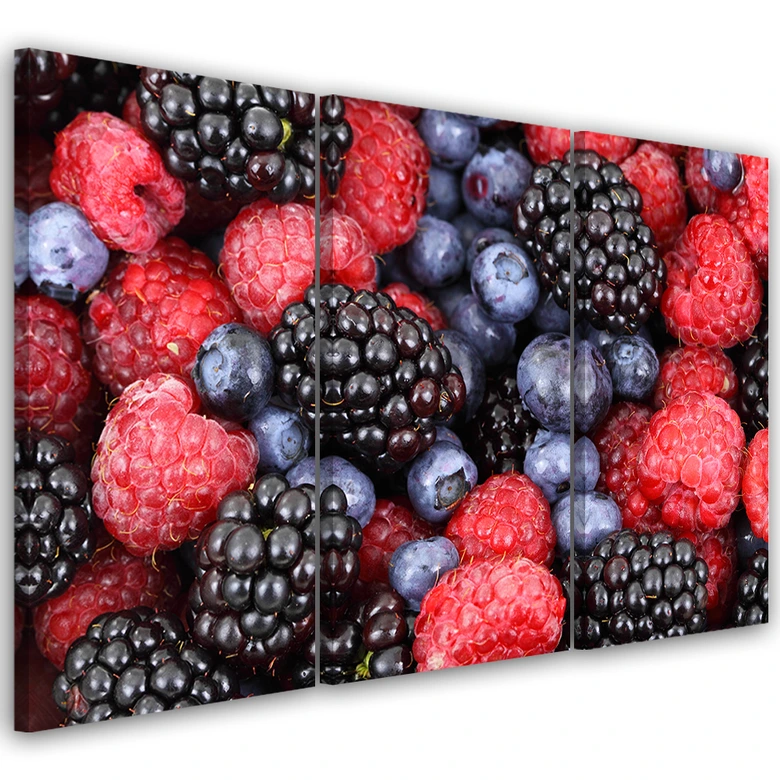 Leinwandbild 3-teilig, Himbeeren Früchte 
