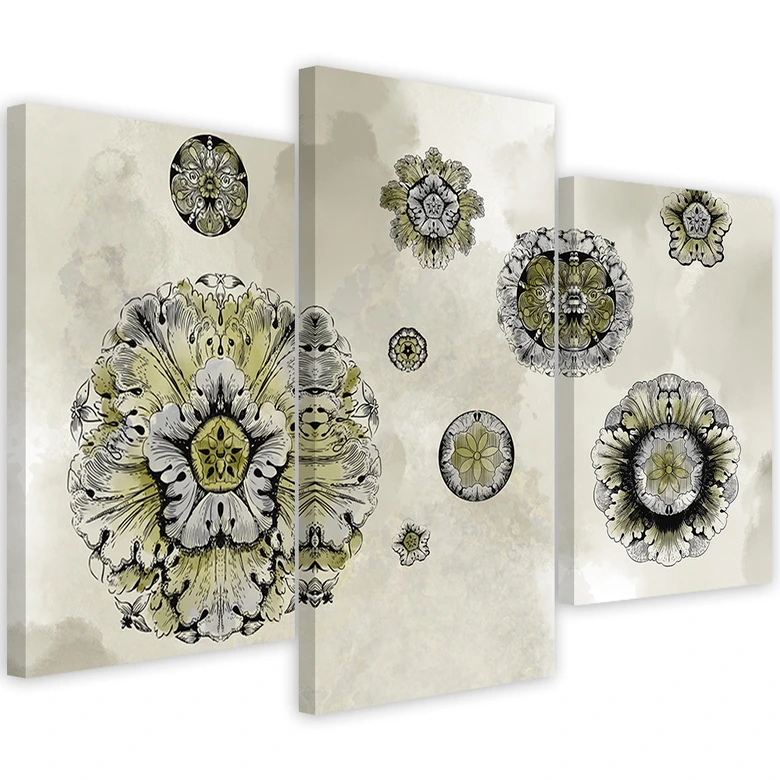 Leinwandbild 3 teilig, Florale geometrische Formen 